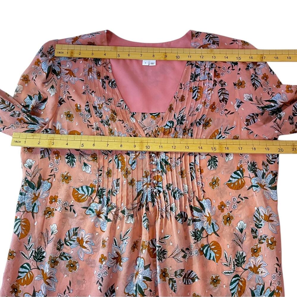 Veronica Beard Blouse Womens 8 Pink Floral Boho V Neck Long Sleeve Tunic Top - Picture 11 of 13